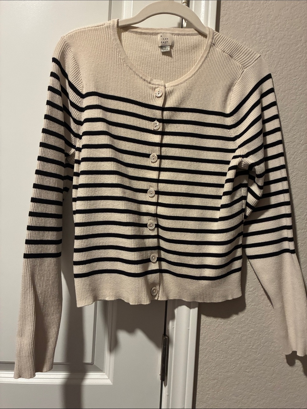 a new day Cream & Black Striped Button-Front Cardigan